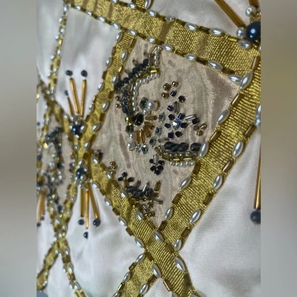 House of De Langhe Vintage Beaded Satin 3/4 Sleeve Blazer Jacket Cream Ivory - Picture 4 of 11